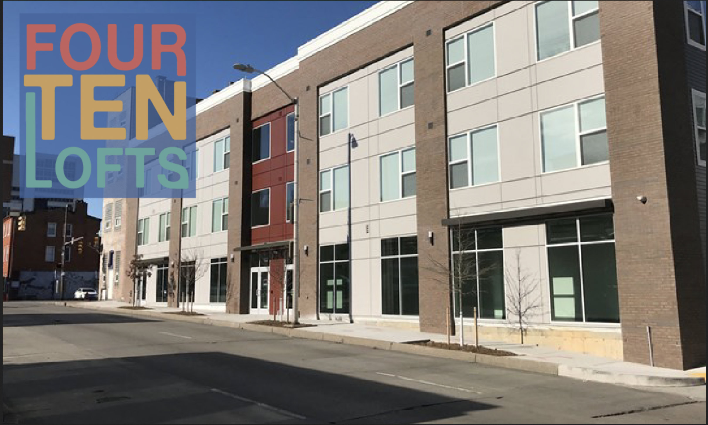 Picture of the outside of the Four Ten Lofts apartment building