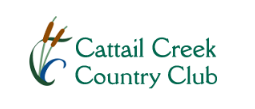 Green lettering that says Cattail Creek Country Club with two clipart cattails to the left